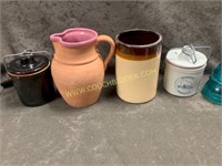 Assorted cheese crocks stoneware pitchers etc