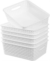 White Plastic Woven Storage Baskets, 6-Pack