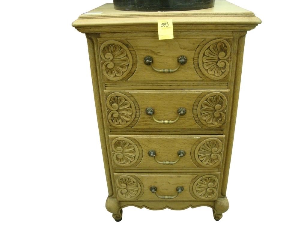 Petie Louis XV style oak four drawer shell carved