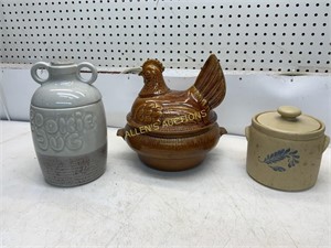 2 MCCOY PIECES AND CERAMIC CHICKEN BOWL