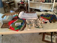 Assorted Rugs, Table Cloths And Fabric