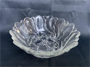 Pressed Glass Dogwood Floral 9'' Bowl
