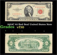 1953C $2 Red Seal United States Note Grades vf++