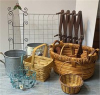 Wire & Reed Baskets, Galvanized water can