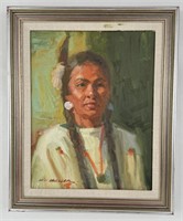 Ned Mueller Oil Painting Of Indian Maiden