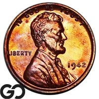 1942 Lincoln Wheat Cent PROOF, Near Gem PF RB