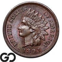 1893 Indian Head Cent, Lustrous Gem BU++ Beauty!