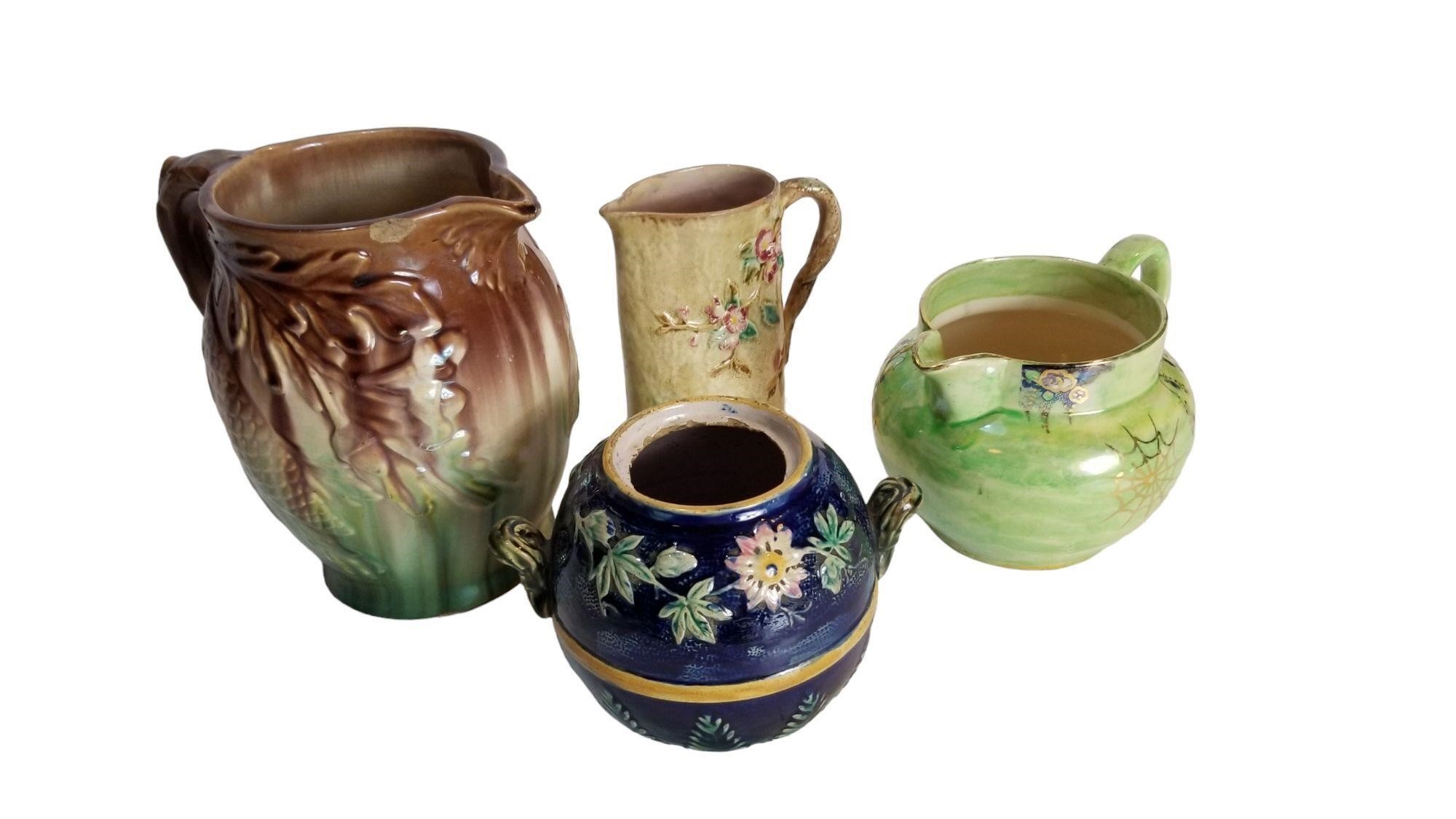 Antique Majolica Pitchers Etc