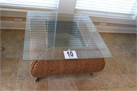 Wicker & Iron End Table with Glass Top (BUYER