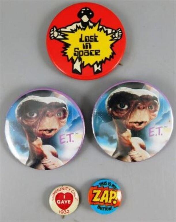 347/126 Lot of 5 Vintage Pins - 2 E.T. - This is M