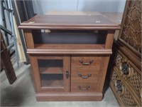 Faux Cherry Wood TV Stand With Glass Cabinet
