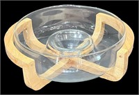 Glass Salad Bowl  w/ Wooden Stand