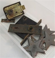 IRON STARS- BRASS DOOR PLATE & HARDWARE. NICE.