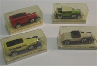 (4) SOLIDO CAR MODELS IN DISPLAYS. 6"L X 3" H.