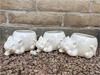 3 White Ceramic Cat Planters, Japan