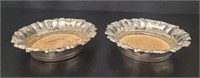 2 Silver Plate Wine Bottle Coasters w/Wood Inserts