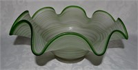 Vtg Art Glass Green Spun Ruffle Bowl 10"