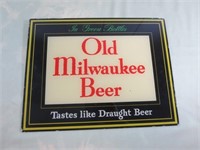 Glass Old Milwaukee Beer Sign, 15" x 12"