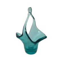 Teal Art Glass Basket 8" x 5.5"