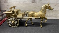 Large Heavy Solid Brass Horse & Wagon 16"