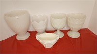 Swan Song sugar bowl & milk glass vases