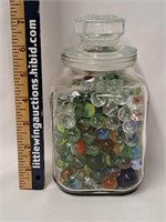 Vintage Marbles in Apothecary Jar w Lid