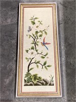 Needlepoint Piece Framed, Flower Bird, Vintage