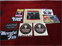 Heavy metal music lot. Stickers, glass sign.