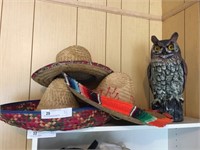 Straw Hat, Sombreros and Garden Owl
