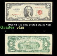 1963 $2 Red Seal United States Note Grades vf++