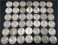 42 US Silver Walking Liberty Half Dollars