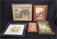 Box of framed lithographs and prints