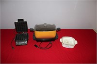 Waffle Iron, Cooker, and 1 Piece of Corning Ware