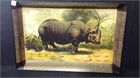 Great rhino painted metal tray