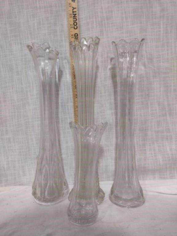 MCM Clear Art Glass Swung Vases Lot