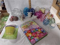 Mixed Easter Decor Lot-Rabbit on Nests, Glass Eggs