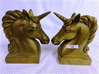 PAIR OF HEAVY BRASS UNICORN BOOKENDS
