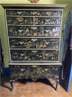 19th Century black lacquer Chinoiserie tall chest