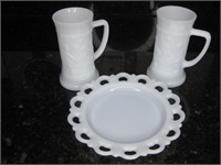 Milk Glass - 6" Cups & 8" Diameter Plate