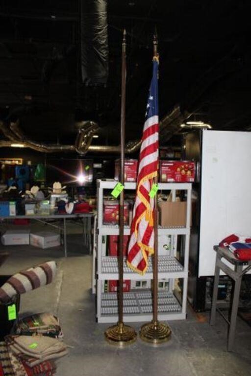 (2) Flag Poles w/Stands, (1) American Flag