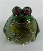 Jeweled Enameled Green Frog Trinket Box