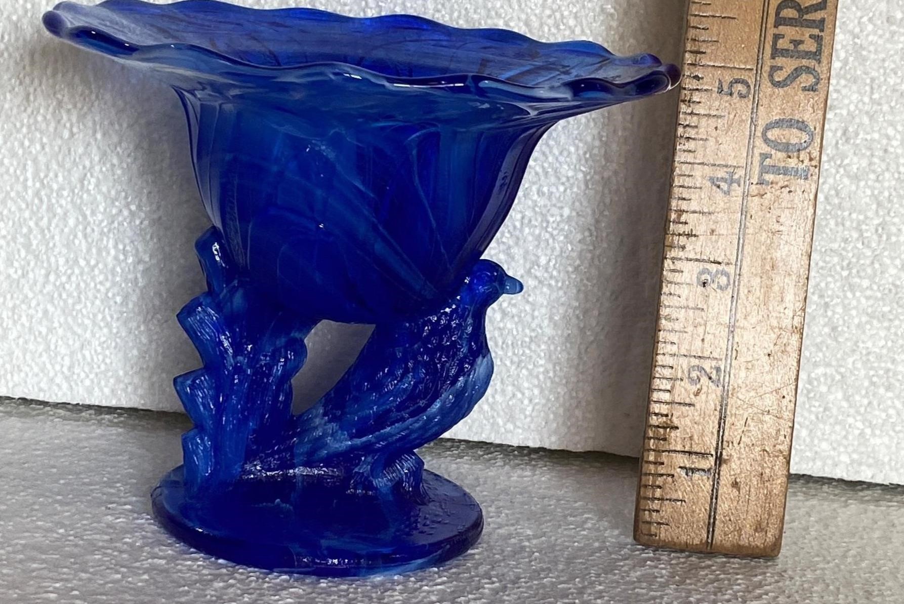 Guernsey Glass Slag Cobalt Dove Candy Dish