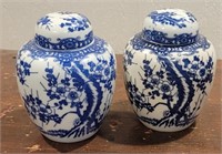 2 small blue and white Ginger jars