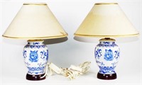 Pair Chinese blue & white ceramic table lamps