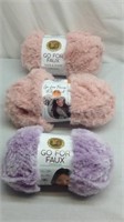 D2) (3) SKEINS GO FOR FAUX YARN-2 PINK & 1 LILAC