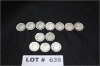 12 Silver Roosevelt Dimes