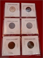 6- INDIAN HEAD CENTS- 1896, 1898, 1904, 1905,