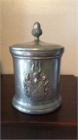 Antique heavy pewter German beer stein, family