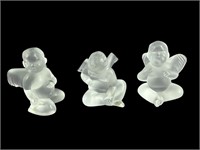 (3) Lalique Frosted Angels. (1) Has Chip on Foot