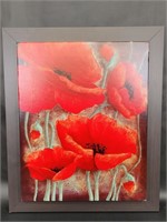Floral Poppies on Canvas with Wooden Frame